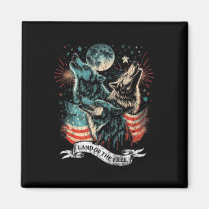 Wolf 4. Juli Amerikanische Flagge Howling America Magnet