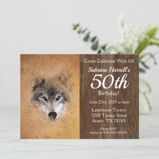 Wolf 50. Geburtstagsparty Einladung (Stehend Vorderseite)