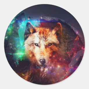Wolf abstrakte Malerei Runder Aufkleber