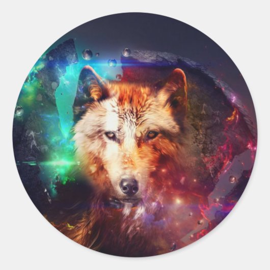 Wolf abstrakte Malerei Runder Aufkleber (Vorderseite)