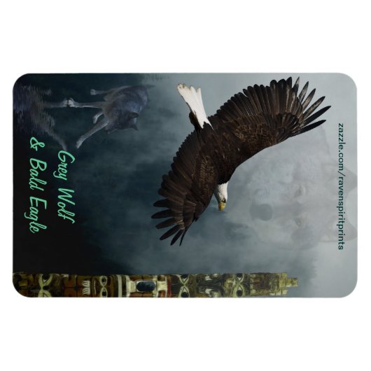 Wolf, Adlertotem & Misty Forest Wildlife Magnet (Horizontal)