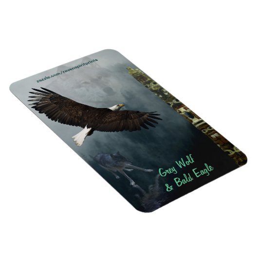 Wolf, Adlertotem & Misty Forest Wildlife Magnet (Rechte Seite)