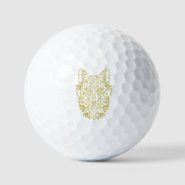 Wolf-ähnliche Kopfkunst in Gold Golfball