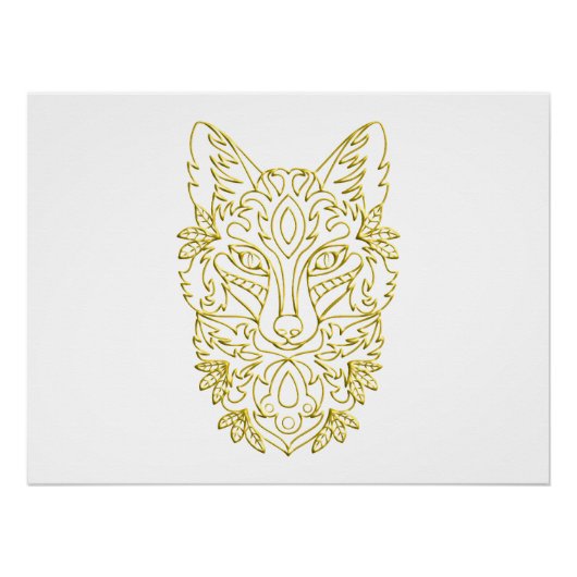 Wolf-ähnliche Kopfkunst in Gold Poster (Vorderseite)