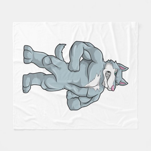 Wolf als Bodybuilder Extrem Fleecedecke (Vorderseite (Horizontal))