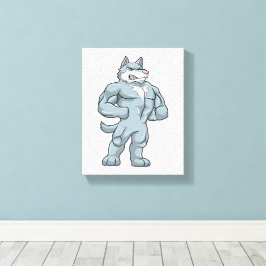 Wolf als Bodybuilder Extrem Leinwanddruck (Insitu (Holzboden))