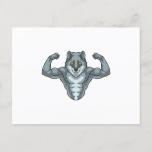 Wolf als Bodybuilder mit großen Muskeln Postkarte