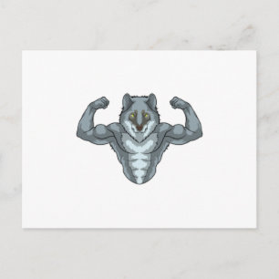 Wolf als Bodybuilder mit großen Muskeln Postkarte