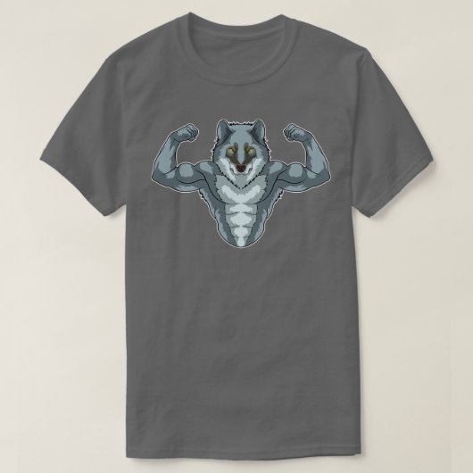 Wolf als Bodybuilder mit großen Muskeln T-Shirt (Design vorne)