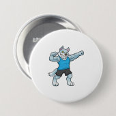 Wolf als Bodybuilder mit großen Oberarmen Button (Vorne & Hinten)