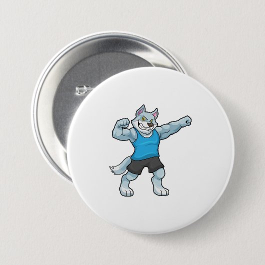 Wolf als Bodybuilder mit großen Oberarmen Button (Vorne & Hinten)