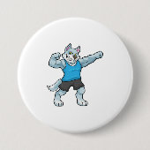 Wolf als Bodybuilder mit großen Oberarmen Button (Vorderseite)