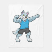 Wolf als Bodybuilder mit großen Oberarmen Fleecedecke (Vorderseite)