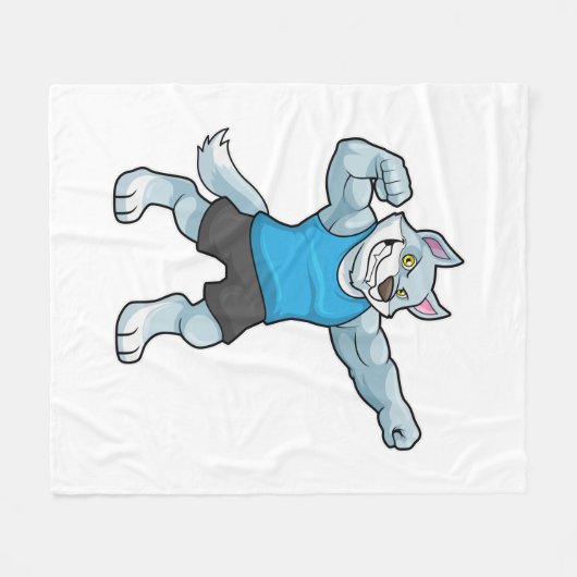 Wolf als Bodybuilder mit großen Oberarmen Fleecedecke (Vorderseite (Horizontal))