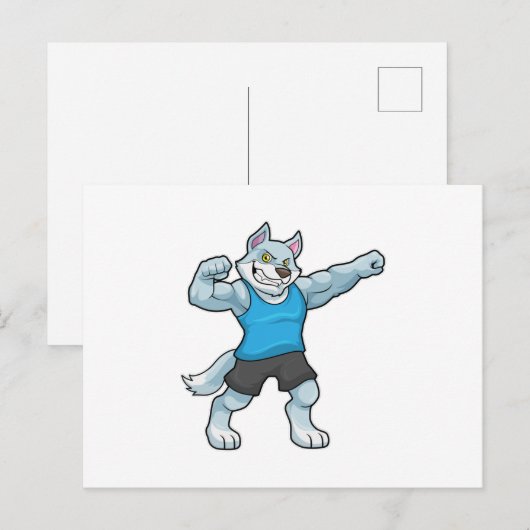 Wolf als Bodybuilder mit großen Oberarmen Postkarte (Vorne/Hinten)