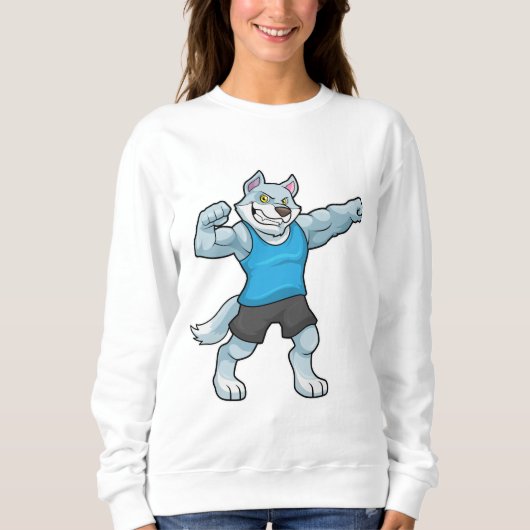 Wolf als Bodybuilder mit großen Oberarmen Sweatshirt (Vorderseite)