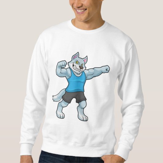Wolf als Bodybuilder mit großen Oberarmen Sweatshirt (Vorderseite)