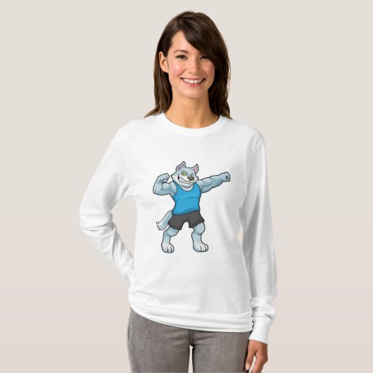 Wolf als Bodybuilder mit großen Oberarmen T-Shirt (Vorne ganz)