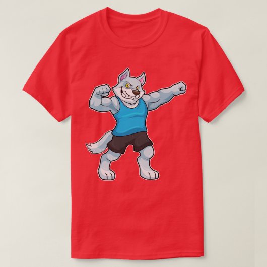 Wolf als Bodybuilder mit großen Oberarmen T-Shirt (Design vorne)