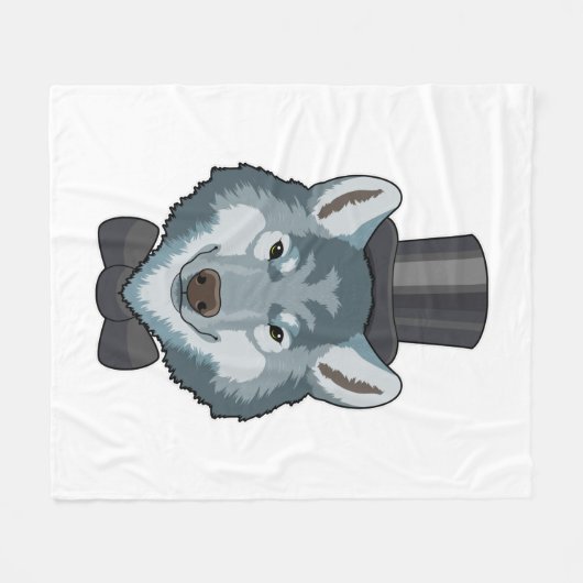 Wolf als Groom mit Bow Fleecedecke (Vorderseite (Horizontal))