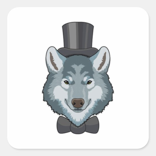 Wolf als Groom mit Bow Quadratischer Aufkleber (Vorderseite)