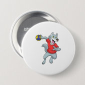 Wolf als Handballspieler mit Handball Button (Vorne & Hinten)
