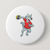 Wolf als Handballspieler mit Handball Button (Vorderseite)