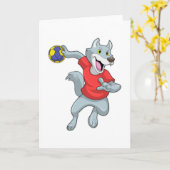 Wolf als Handballspieler mit Handball Karte (Gelbe Blume)