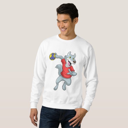Wolf als Handballspieler mit Handball Sweatshirt (Vorne ganz)