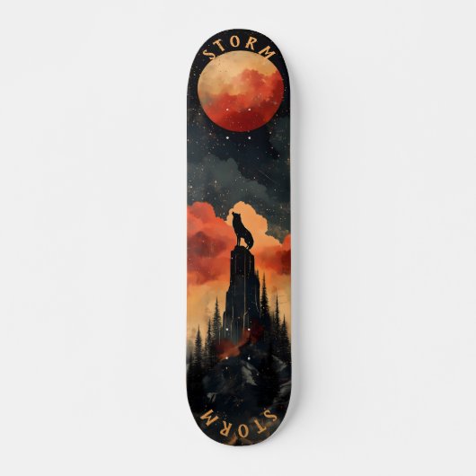 Wolf am Gipfel von Monlit, Retro Wilderness Skateboard (Vorne)