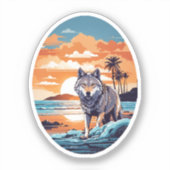 Wolf am Strand Aufkleber (Vorderseite)
