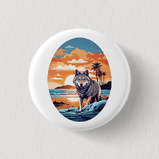 Wolf am Strand Button (Vorderseite)
