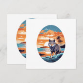 Wolf am Strand Einladung (Vorne/Hinten)