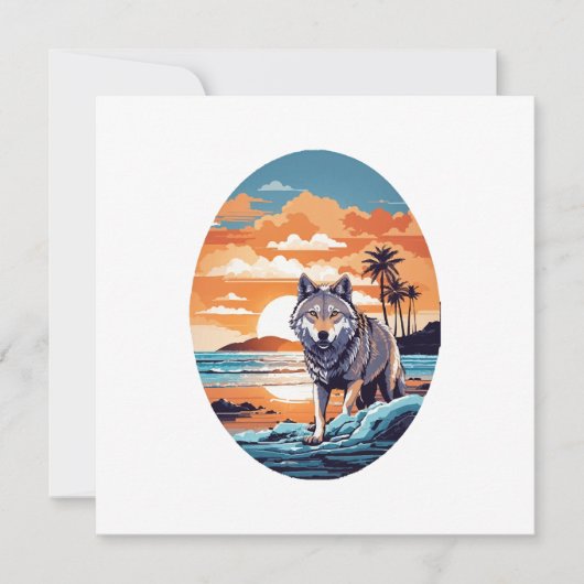 Wolf am Strand Einladung (Vorderseite)
