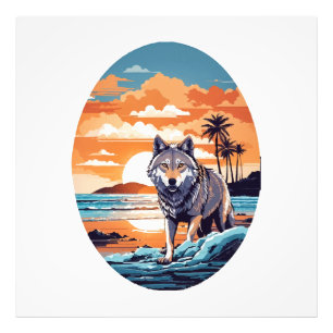 Wolf am Strand Fotodruck