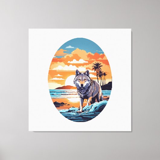 Wolf am Strand Leinwanddruck (Vorderseite)