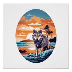 Wolf am Strand Poster