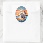 Wolf am Strand Quadratischer Aufkleber (Tasche)