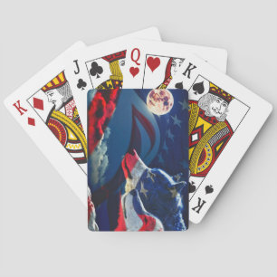 Wolf American Flag Full Moon Spielkarten