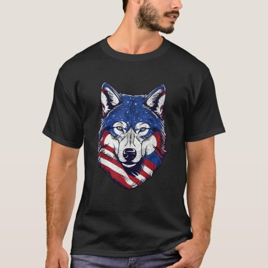 Wolf American Flag USA 4. Juli Patriotic Wolf Fac T-Shirt (Vorderseite)