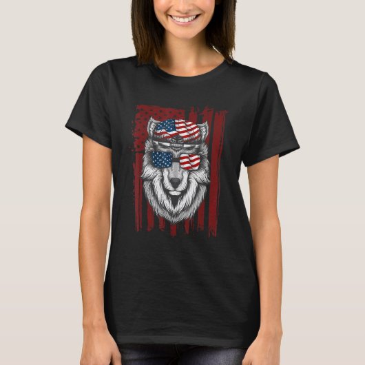 Wolf American Flag Usa 4th Of July Men Women Wol T-Shirt (Vorderseite)