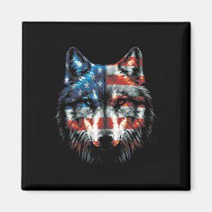 Wolf American Us Flag Wolf L Magnet