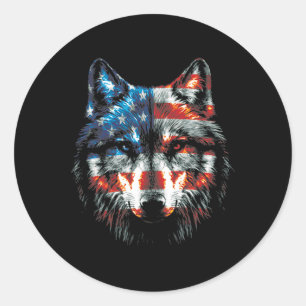 Wolf American Us Flag Wolf L Runder Aufkleber