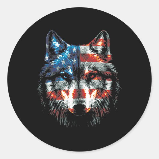 Wolf American Us Flag Wolf L Runder Aufkleber (Vorderseite)