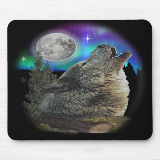 Wolf an der Nachtkunst Mousepad (Vorne)
