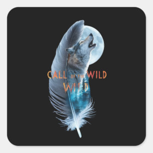 Wolf an der Spitze heulend auf den Mond (2) Quadratischer Aufkleber