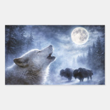 Wolf and Bison or Buffalo Wilderness Full Moon