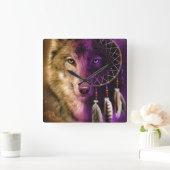 Wolf and Dream Catcher Quadratische Wanduhr (Zuhause)
