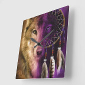 Wolf and Dream Catcher Quadratische Wanduhr (Winkel)