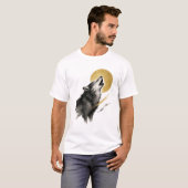 【Wolf and Moon Japanese Ink Art T-Shirt】 T-Shirt (Vorne ganz)